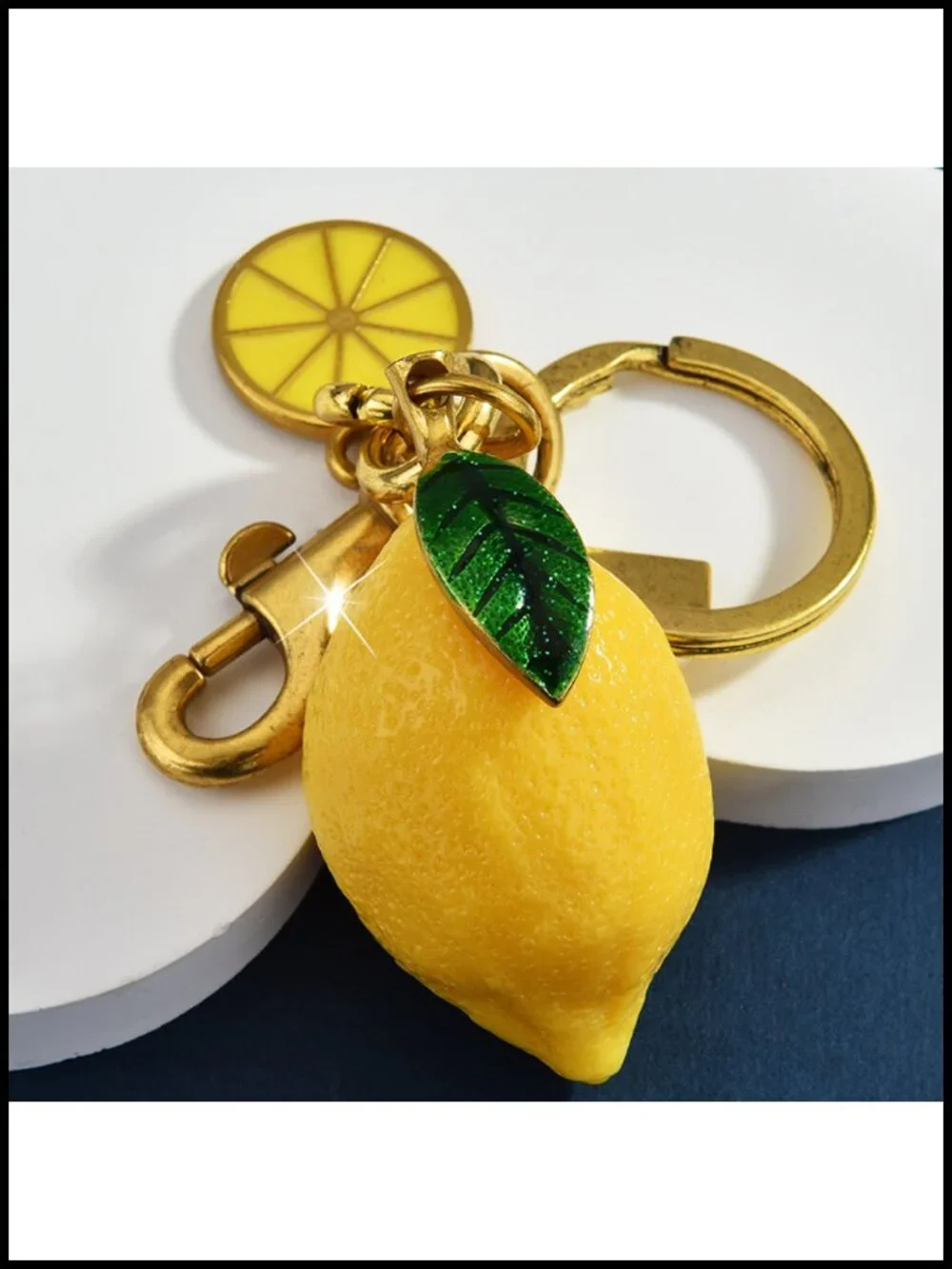 Resin Lemon Fruit Bag Charm Keychain Purse Charm Secure Clasp